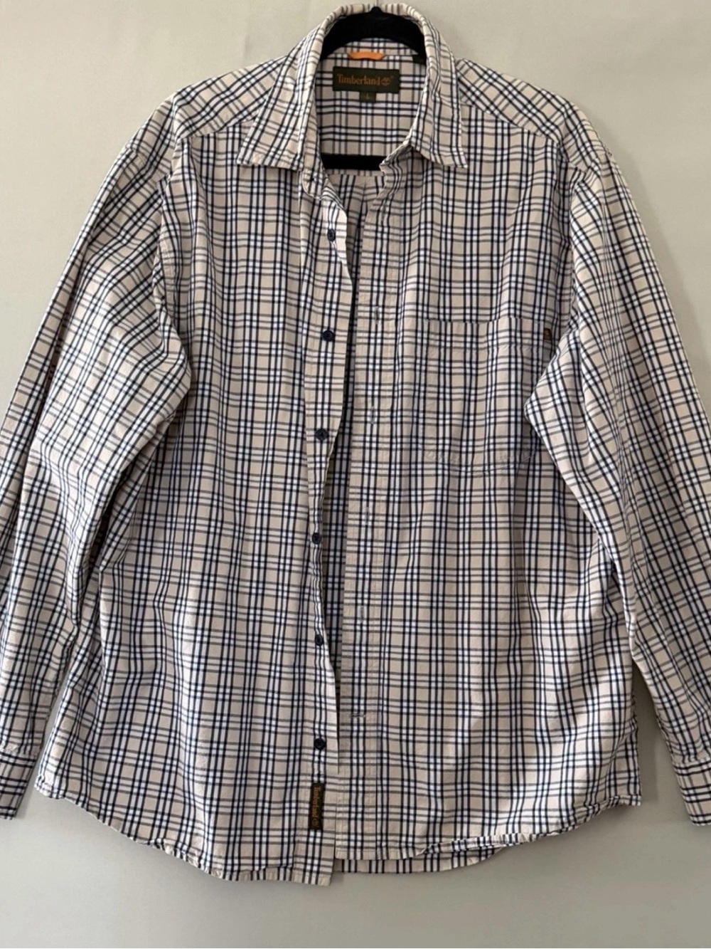 Timberland White and Navy Plaid Casual Button-Down Shirt
